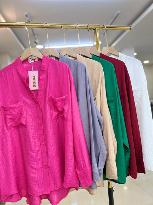 Summer Band Collar Pocket Shirts